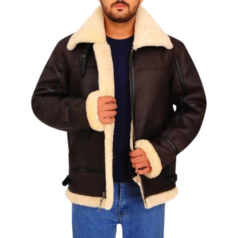 Mens B3 Bomber Jacket Aviator Faux Shearling Leather Jacket