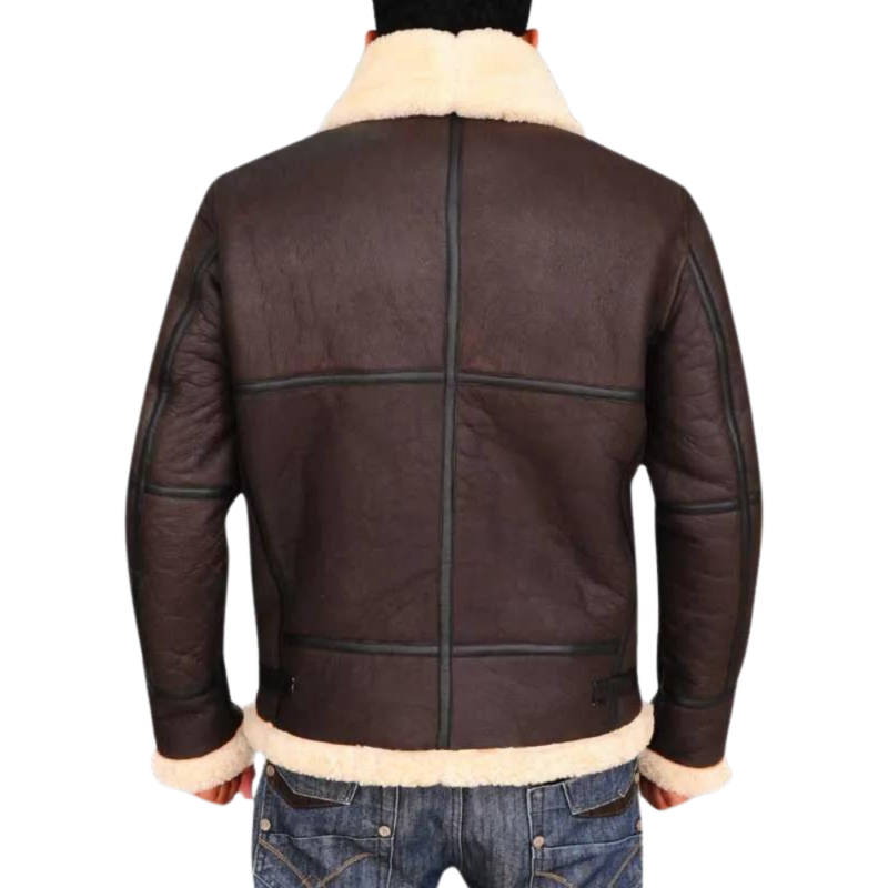 Mens B3 Bomber Jacket Aviator Faux Shearling Leather Jacket - Image 2