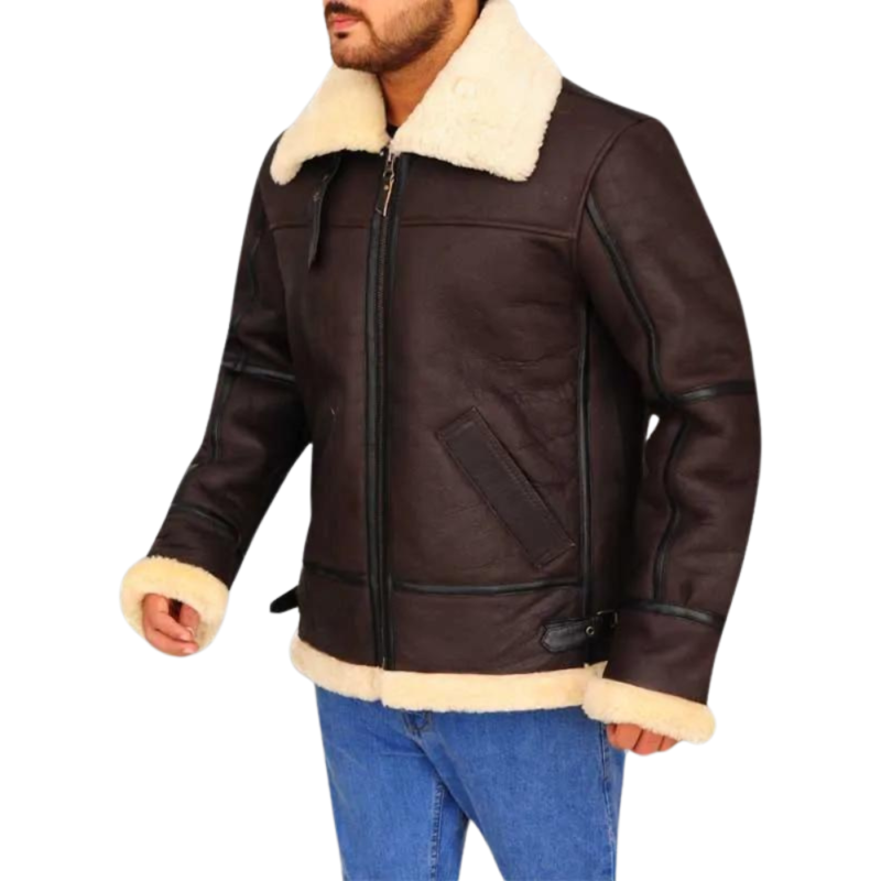 Mens B3 Bomber Jacket Aviator Faux Shearling Leather Jacket - Image 5