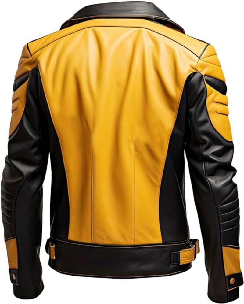 Mens Biker Real Leather jacket Yellow Black Sleek Zip-Up Stylish Soft - Image 2