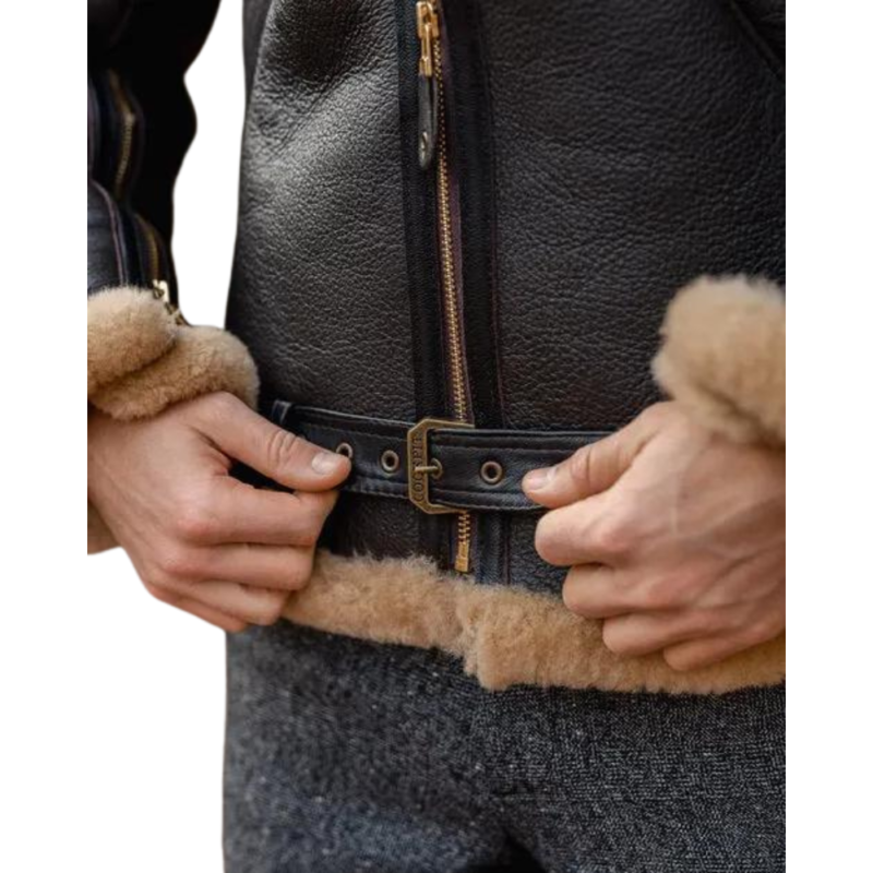 Men's Shearling Lined Aviator Jacket Genuine Leather Jacket - Image 4